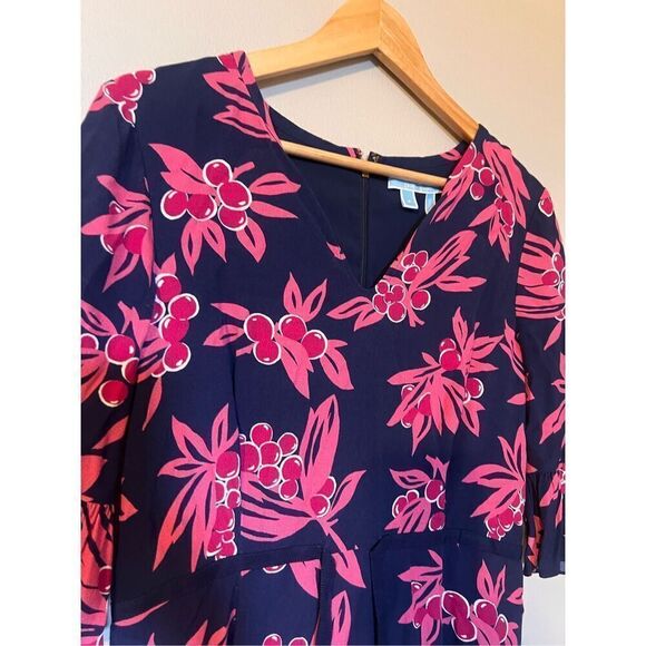 Draper James Women's 8 Flared Elbow Sleeve Shift Dress Navy Pink Preppy Coastal - Picture 6 of 12